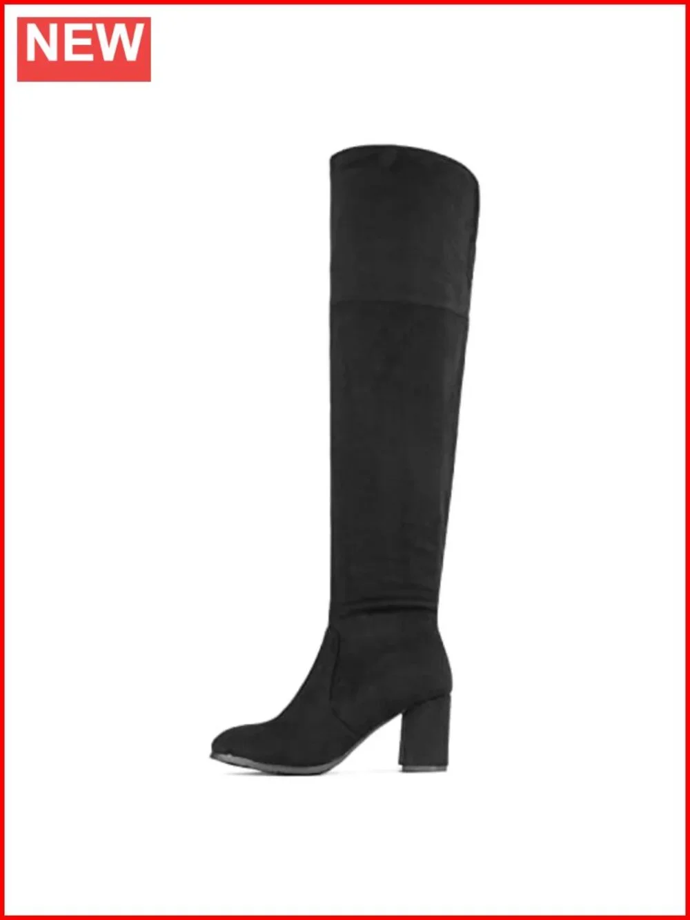 Women's Stretch Faux Suede Thigh High Block Heel Boots Round Toe Pull On